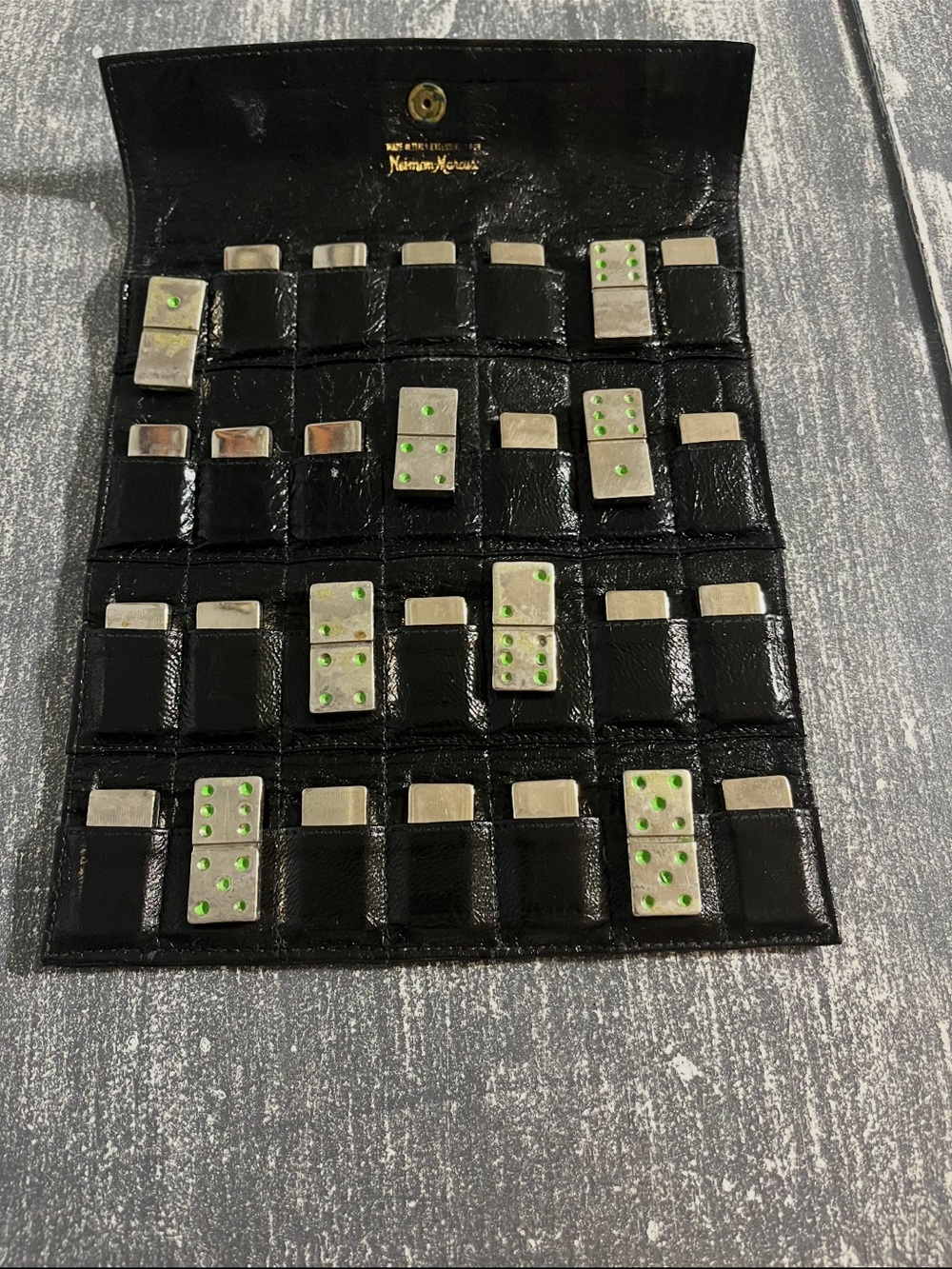 Neiman Marcus vintage dominoes set with leather black case